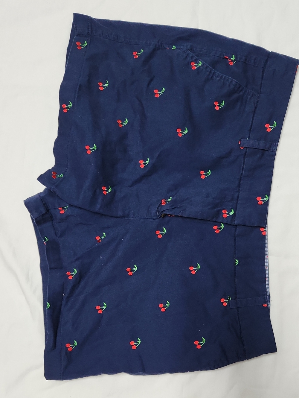 British Khaki Navy Cherry Embroidered Shorts